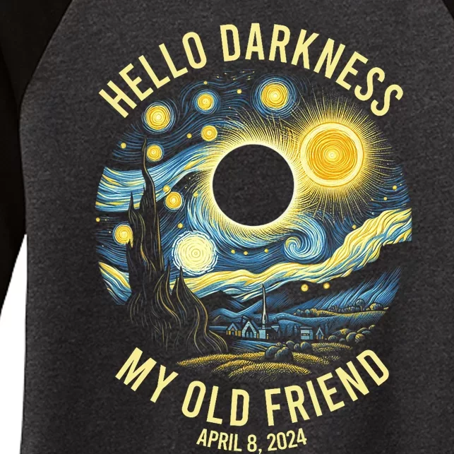 Hello Darkness My Old Friend Solar Eclipse April 8 2024 Vintage Design Women's Tri-Blend 3/4-Sleeve Raglan Shirt