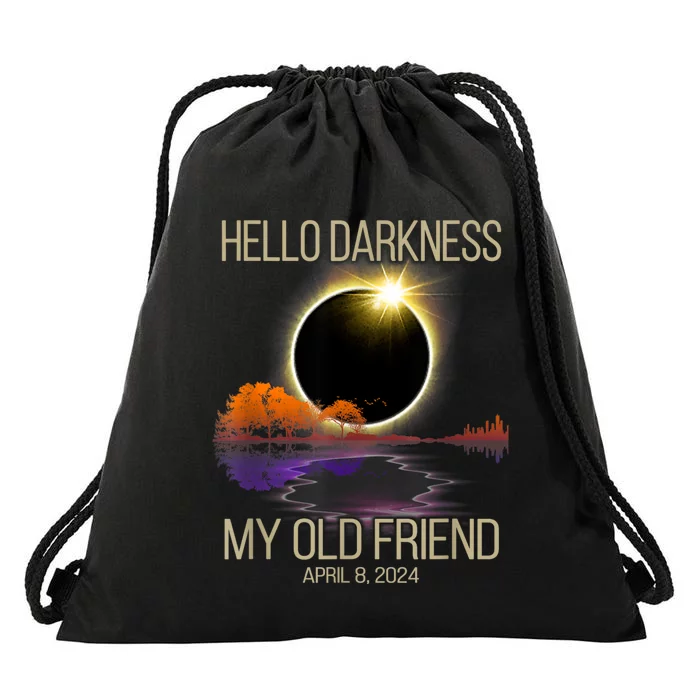 Hello Darkness My Old Friend Solar Eclipse April 08 2024 Drawstring Bag