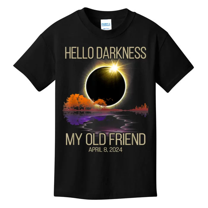 Hello Darkness My Old Friend Solar Eclipse April 08 2024 Kids T-Shirt