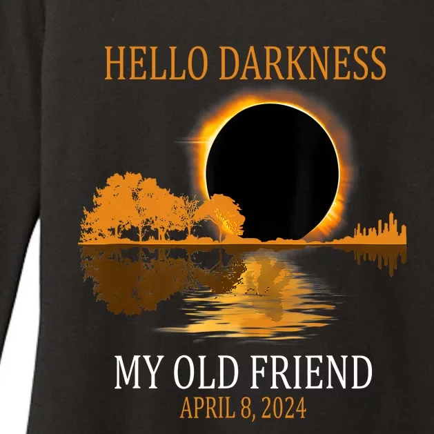 Hello Darkness My Old Friend Funny Total Solar Eclipse 2024 Womens CVC Long Sleeve Shirt