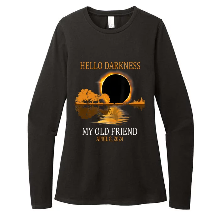 Hello Darkness My Old Friend Funny Total Solar Eclipse 2024 Womens CVC Long Sleeve Shirt