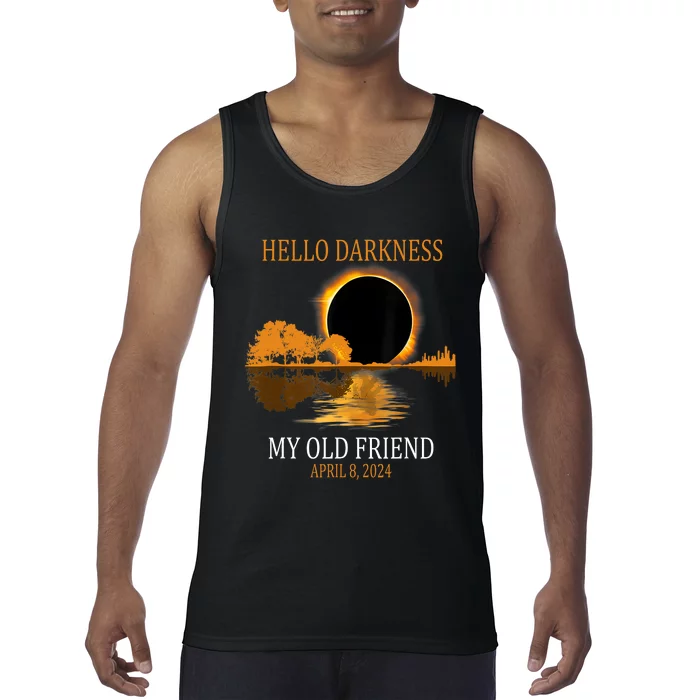 Hello Darkness My Old Friend Funny Total Solar Eclipse 2024 Tank Top