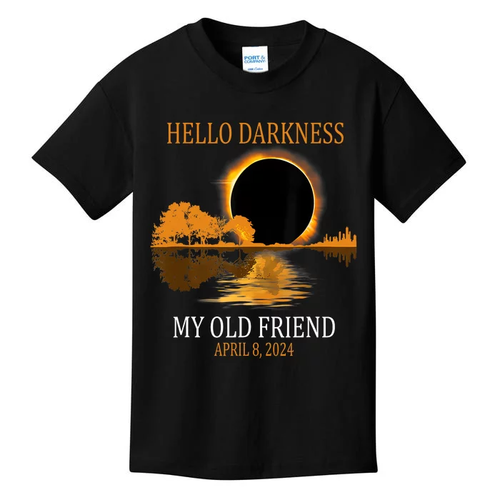 Hello Darkness My Old Friend Funny Total Solar Eclipse 2024 Kids T-Shirt