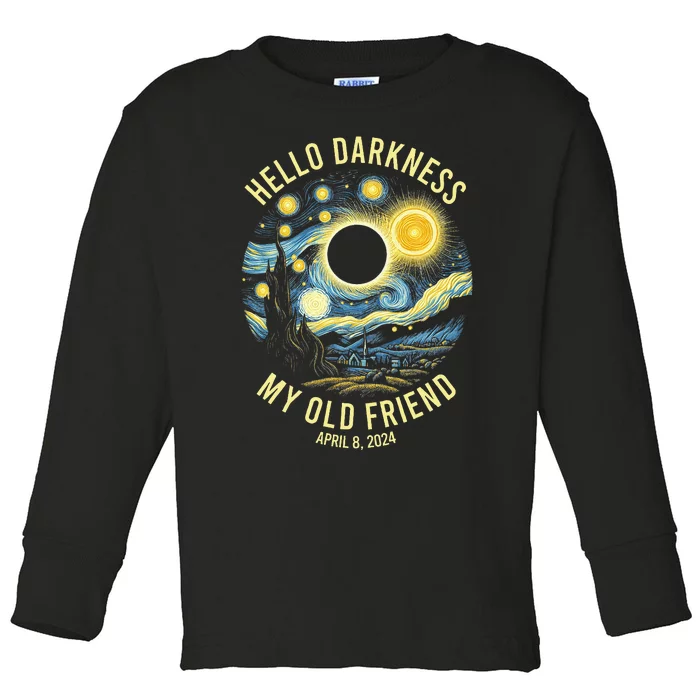 Hello Darkness My Old Friend Solar Eclipse April 8 2024 Toddler Long Sleeve Shirt