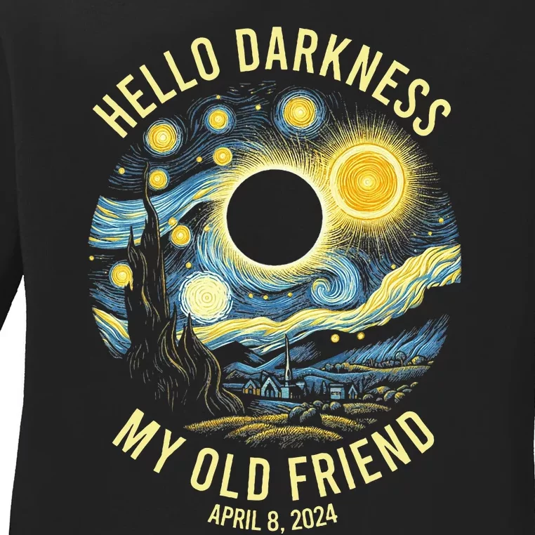 Hello Darkness My Old Friend Solar Eclipse April 8 2024 Ladies Long Sleeve Shirt