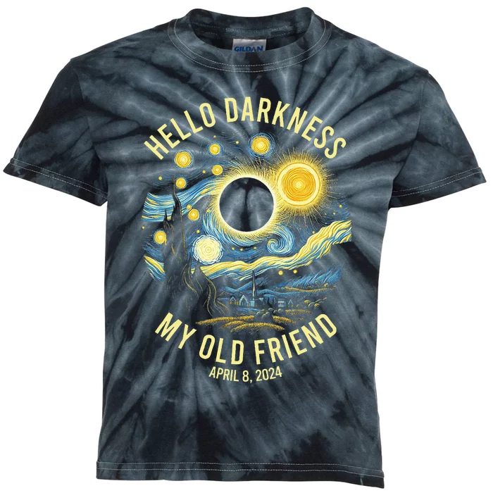 Hello Darkness My Old Friend Solar Eclipse April 8 2024 Kids Tie-Dye T-Shirt