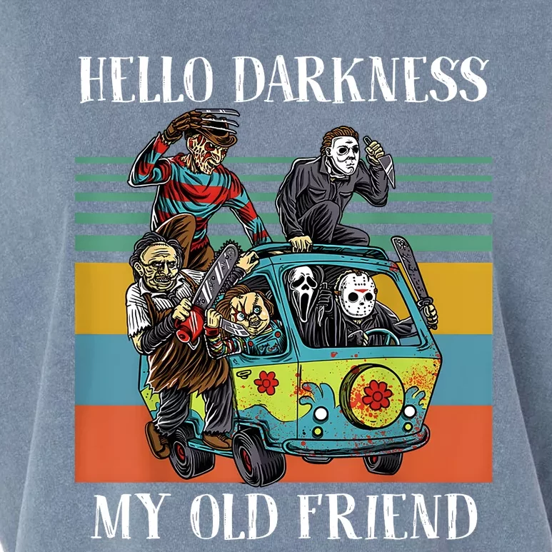 Hello Darkness My Old Friend Vintage Horror Halloween Squad Garment-Dyed Women's Muscle Tee