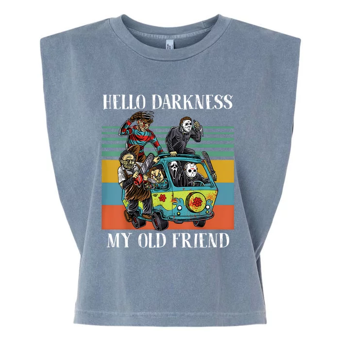 Hello Darkness My Old Friend Vintage Horror Halloween Squad Garment-Dyed Women's Muscle Tee