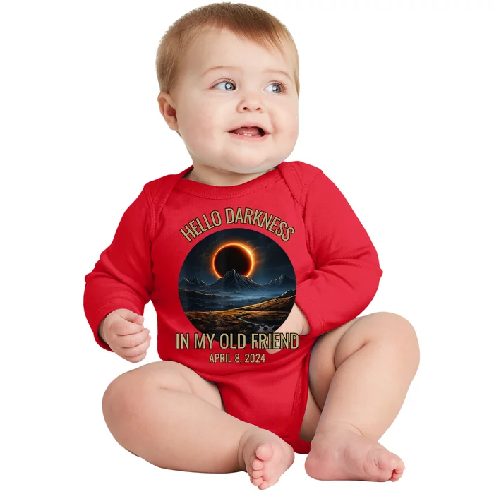 Hello Darkness My Old Friend Solar Eclipse April 08 2024 Baby Long Sleeve Bodysuit