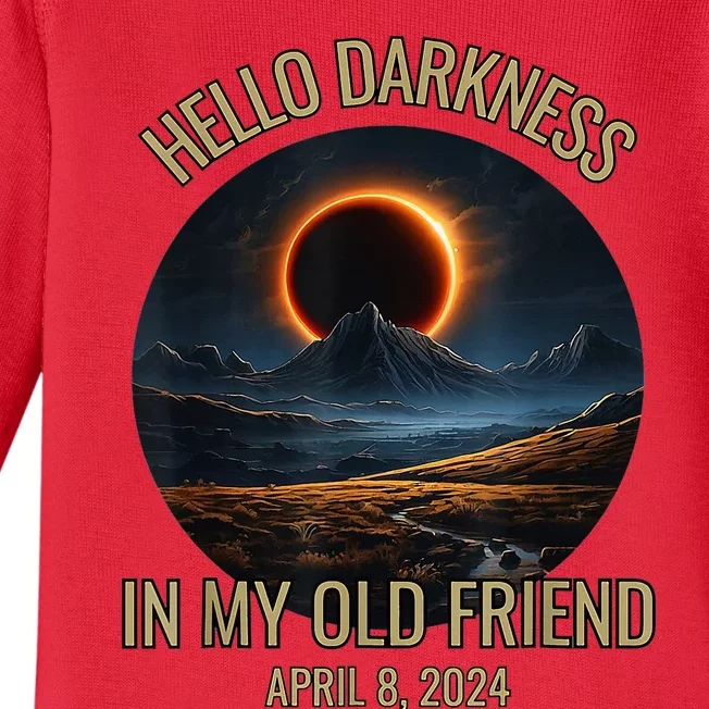 Hello Darkness My Old Friend Solar Eclipse April 08 2024 Baby Long Sleeve Bodysuit