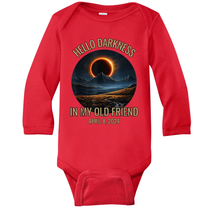 Hello Darkness My Old Friend Solar Eclipse April 08 2024 Baby Long Sleeve Bodysuit