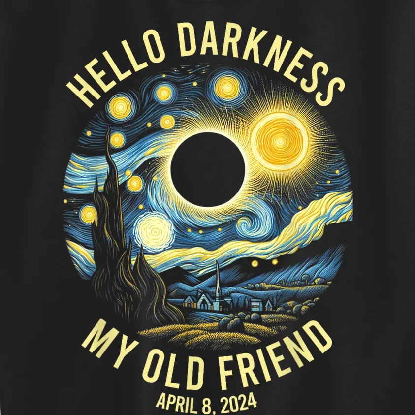 Hello Darkness My Old Friend Solar Eclipse April 8 2024 Kids Sweatshirt