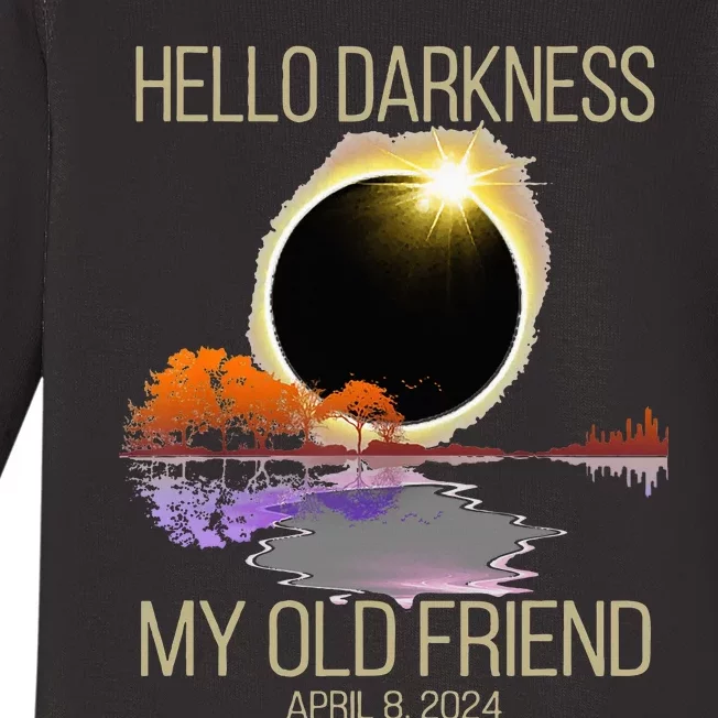 Hello Darkness My Old Friend Solar Eclipse April 08 2024 Baby Long Sleeve Bodysuit