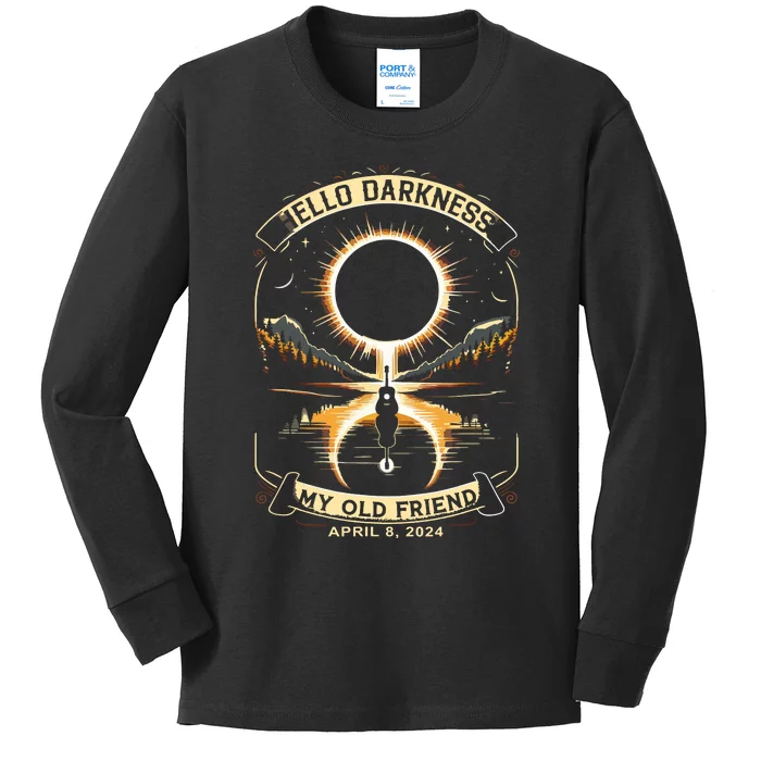 Hello Darkness My Old Friend Solar Eclipse April 8 2024 Kids Long Sleeve Shirt