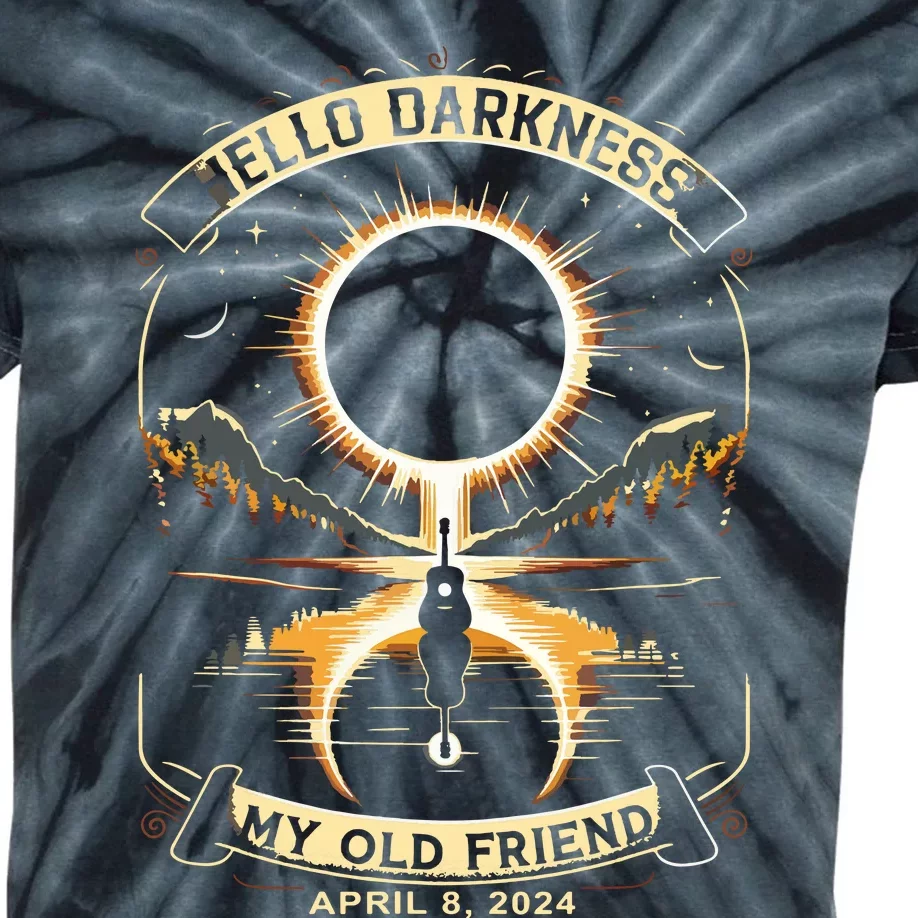 Hello Darkness My Old Friend Solar Eclipse April 8 2024 Kids Tie-Dye T-Shirt