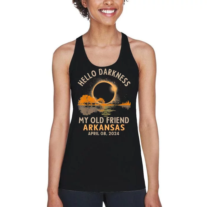 Hello Darkness My Old Friend Total Eclipse 2024 Arkansas Women's Racerback Tank