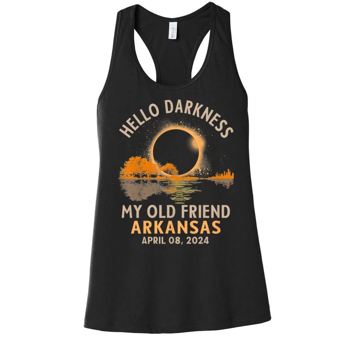 Hello Darkness My Old Friend Total Eclipse 2024 Arkansas Women's Racerback Tank