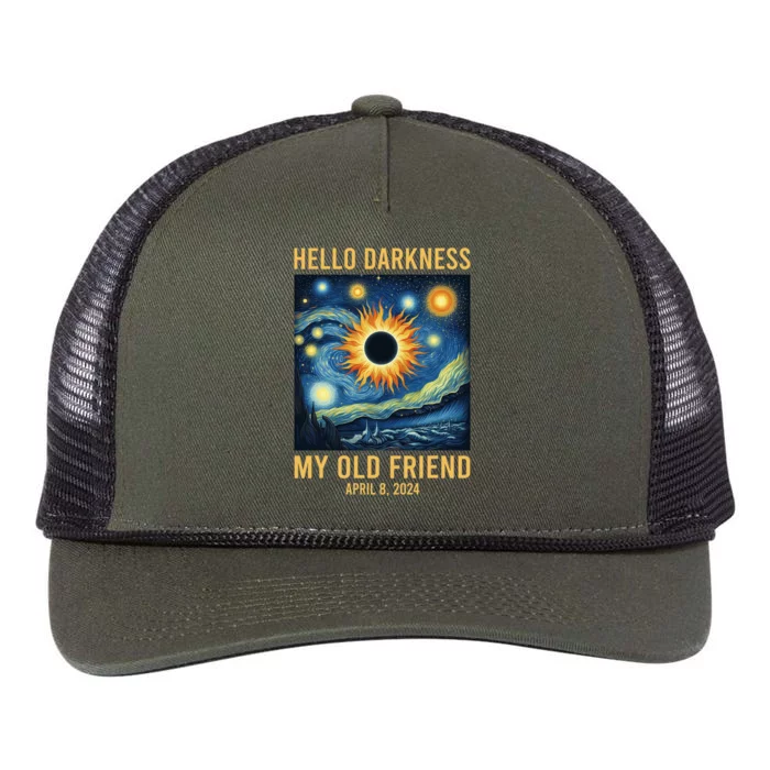 Hello Darkness My Old Friend Solar Eclipse April 08 2024 Retro Rope Trucker Hat Cap