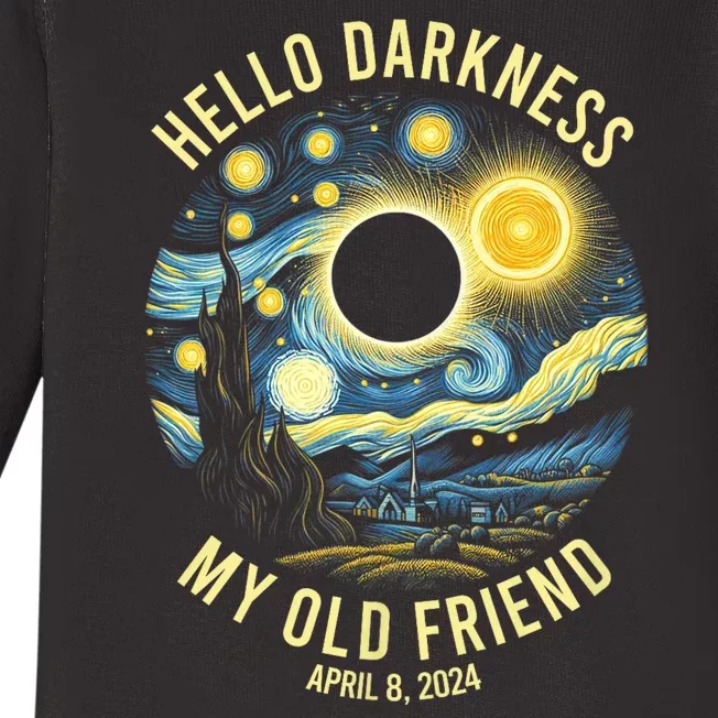 Hello Darkness My Old Friend Solar Eclipse April 8 2024 Baby Long Sleeve Bodysuit