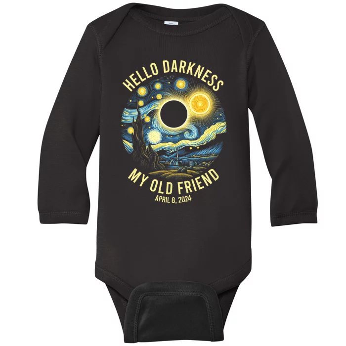 Hello Darkness My Old Friend Solar Eclipse April 8 2024 Baby Long Sleeve Bodysuit