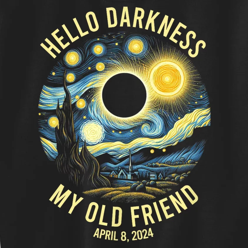 Hello Darkness My Old Friend Solar Eclipse April 8 2024 Kids Sweatshirt