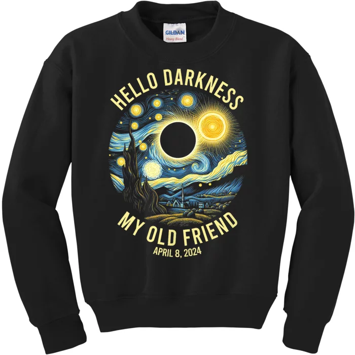 Hello Darkness My Old Friend Solar Eclipse April 8 2024 Kids Sweatshirt