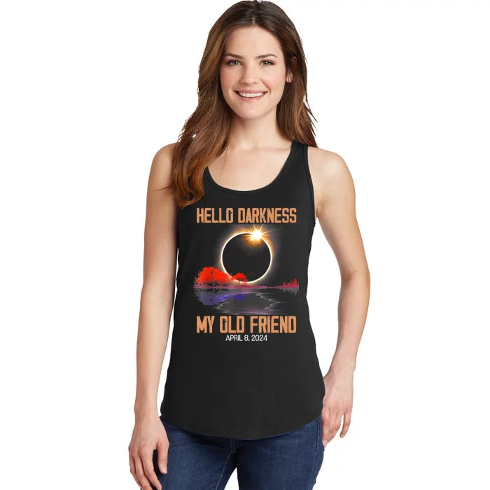 Hello Darkness My Old Friend Solar Eclipse April 08 2024 Ladies Essential Tank