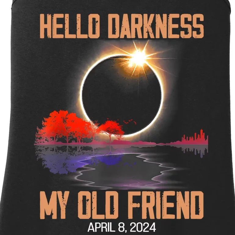 Hello Darkness My Old Friend Solar Eclipse April 08 2024 Ladies Essential Tank