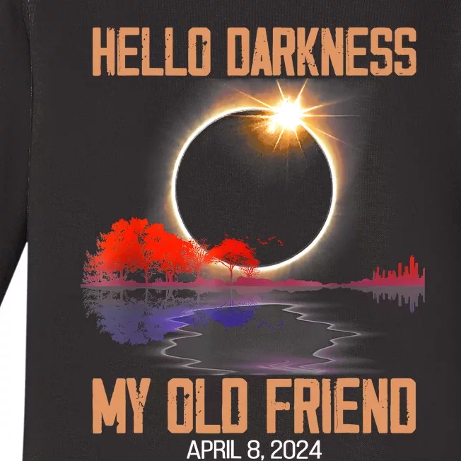 Hello Darkness My Old Friend Solar Eclipse April 08 2024 Baby Long Sleeve Bodysuit