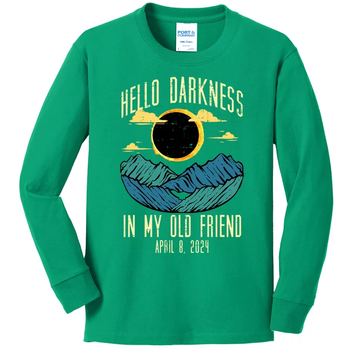 Hello Darkness My Old Friend 2024 Eclipse Design Kids Long Sleeve Shirt