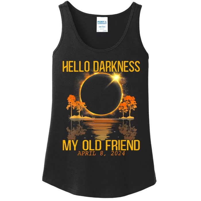 Hello Darkness My Old Friend Solar Eclipse April 08 2024 Ladies Essential Tank