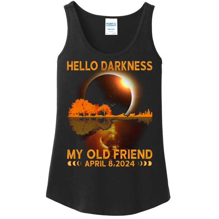 Hello Darkness My Friend Solar Eclipse April 8 2024 Ladies Essential Tank