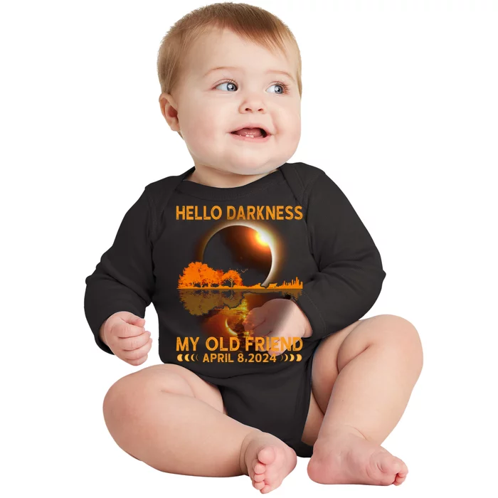 Hello Darkness My Friend Solar Eclipse April 8 2024 Baby Long Sleeve Bodysuit