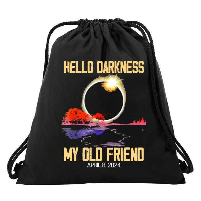 Hello Darkness My Old Friend Solar Eclipse April 08 2024 Drawstring Bag