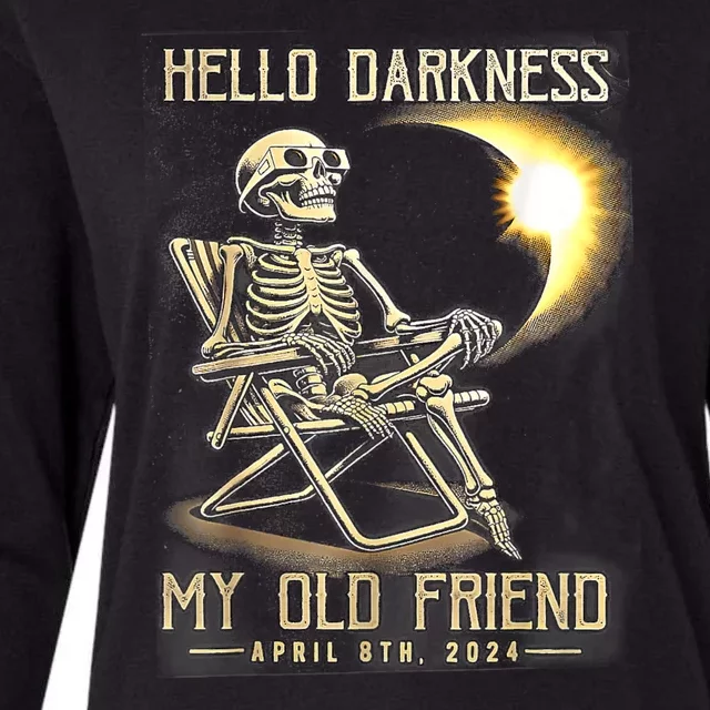 Hello Darkness My Old Friend Funny Skeleton Solar Eclipse Womens Cotton Relaxed Long Sleeve T-Shirt