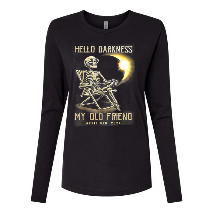 Hello Darkness My Old Friend Funny Skeleton Solar Eclipse Womens Cotton Relaxed Long Sleeve T-Shirt