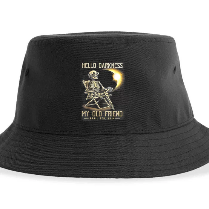 Hello Darkness My Old Friend Funny Skeleton Solar Eclipse Sustainable Bucket Hat