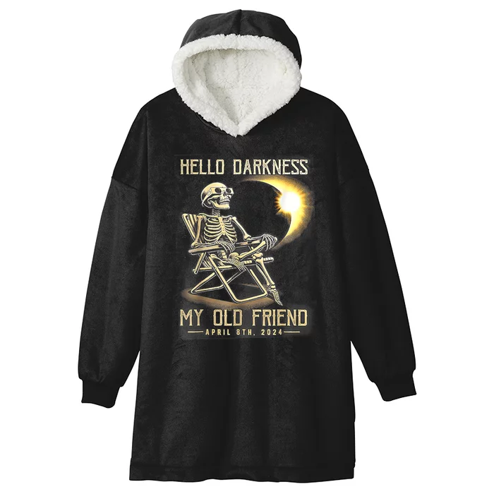 Hello Darkness My Old Friend Funny Skeleton Solar Eclipse Hooded Wearable Blanket