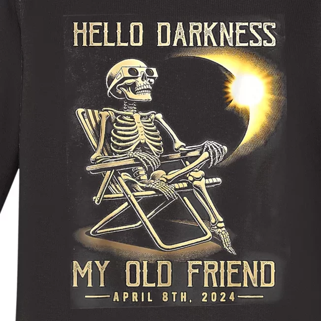 Hello Darkness My Old Friend Funny Skeleton Solar Eclipse Baby Long Sleeve Bodysuit