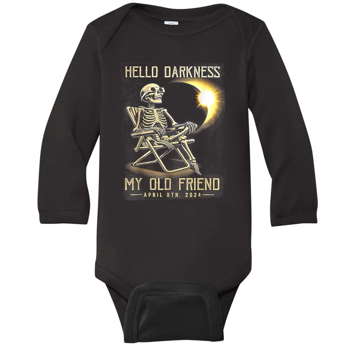 Hello Darkness My Old Friend Funny Skeleton Solar Eclipse Baby Long Sleeve Bodysuit