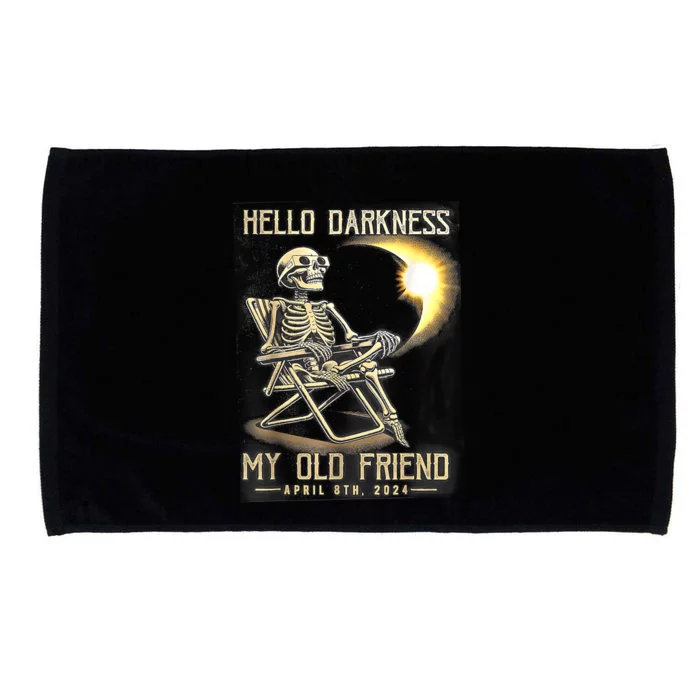 Hello Darkness My Old Friend Funny Skeleton Solar Eclipse Microfiber Hand Towel