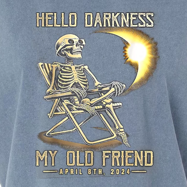 Hello Darkness My Old Friend Funny Skeleton Solar Eclipse Garment-Dyed Women's Muscle Tee