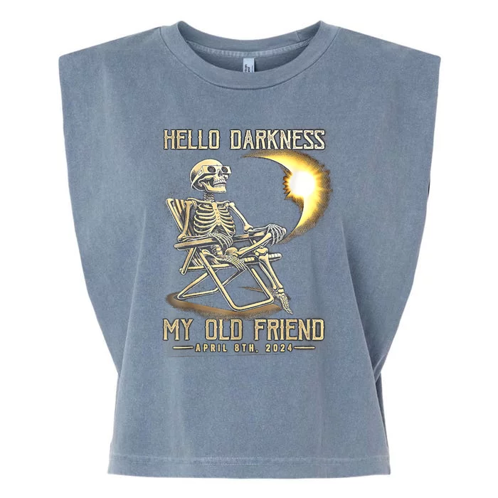 Hello Darkness My Old Friend Funny Skeleton Solar Eclipse Garment-Dyed Women's Muscle Tee