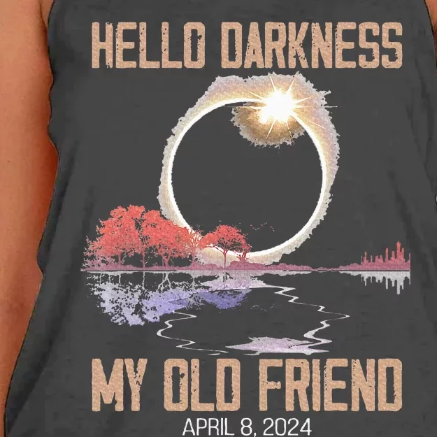 Hello Darkness My Old Friend Solar Eclipse April 08 2024 Women's Knotted Racerback Tank