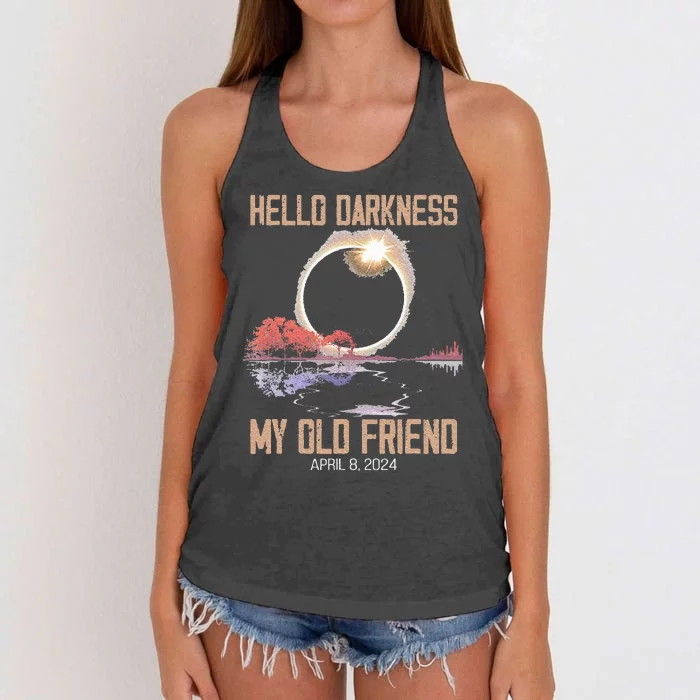 Hello Darkness My Old Friend Solar Eclipse April 08 2024 Women's Knotted Racerback Tank