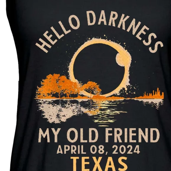 Hello Darkness My Old Friend Total Solar Eclipse 2024 Texas Ladies Essential Flowy Tank