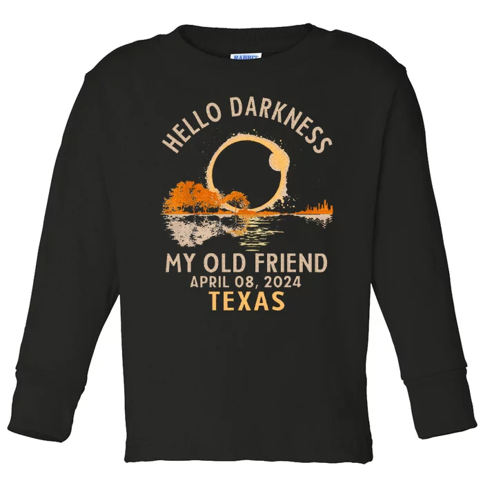 Hello Darkness My Old Friend Total Solar Eclipse 2024 Texas Toddler Long Sleeve Shirt