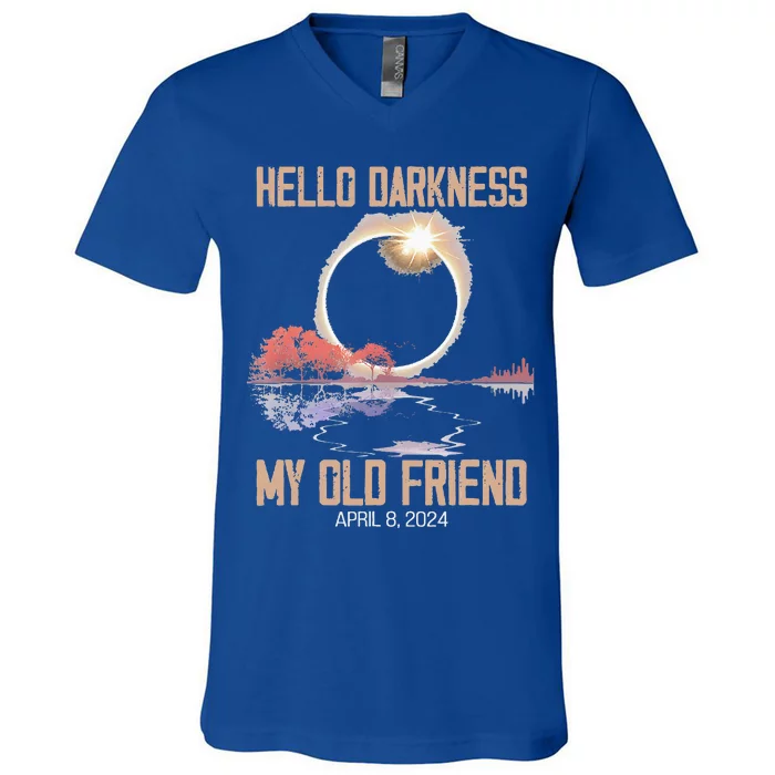 Hello Darkness My Old Friend Solar Eclipse April 08 2024 V-Neck T-Shirt