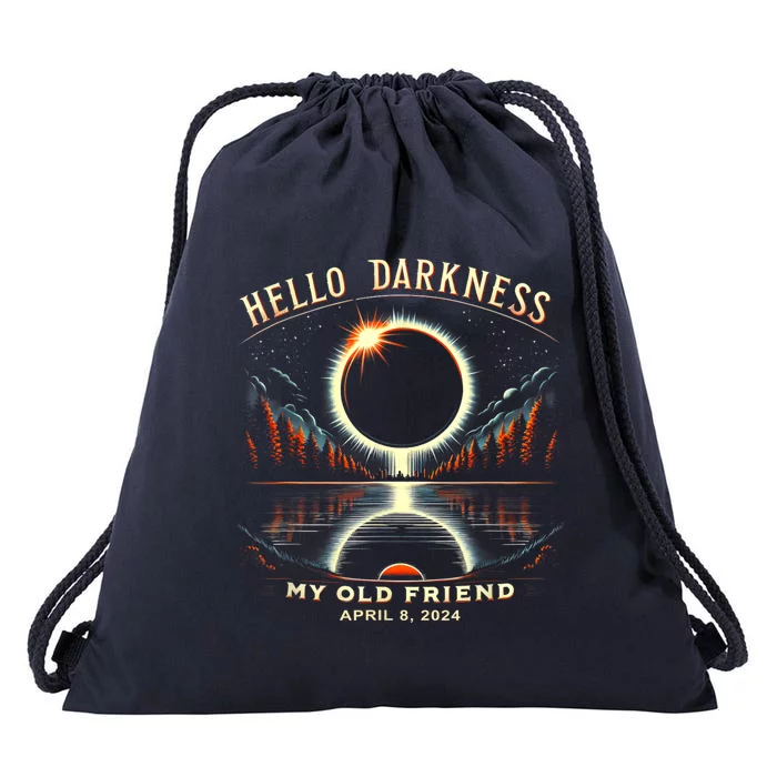 Hello Darkness My Old Friend Solar Eclipse April 08 2024 Drawstring Bag