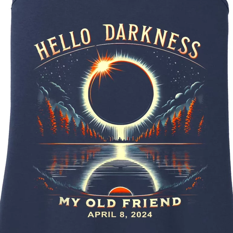 Hello Darkness My Old Friend Solar Eclipse April 08 2024 Ladies Essential Tank